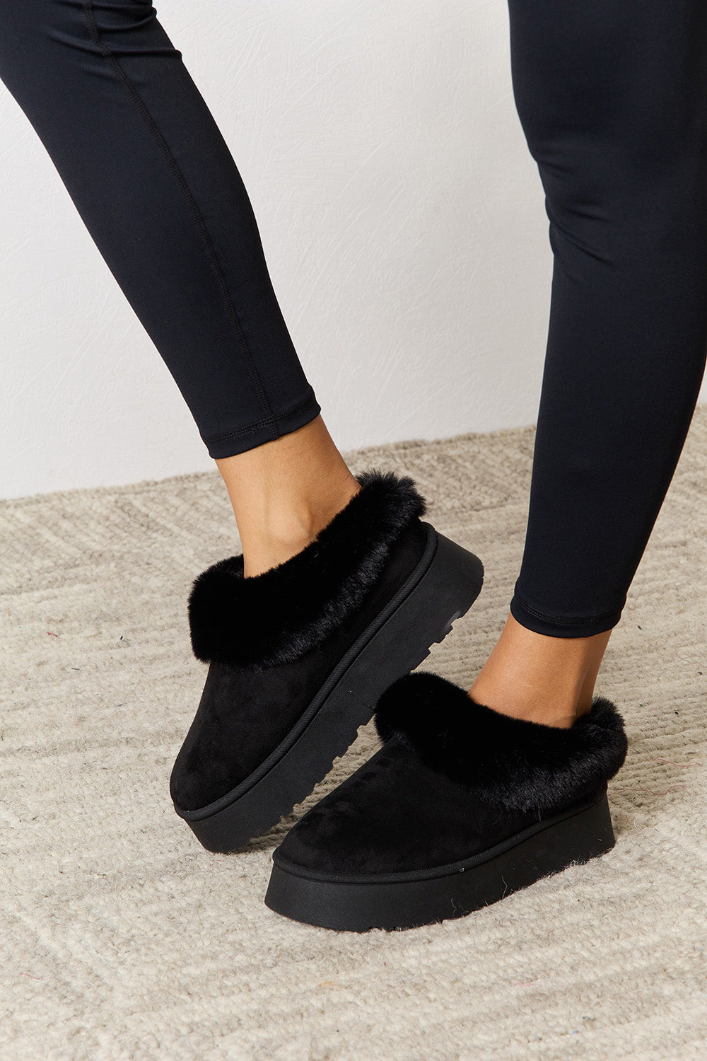 Legend Footwear Furry Chunky Platform Ankle Boots-Jewearrings