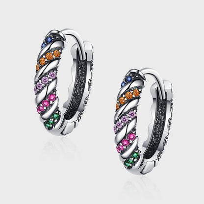 Full Body 925 Sterling Silver Multi Color Striped Earrings For Women-Jewearrings