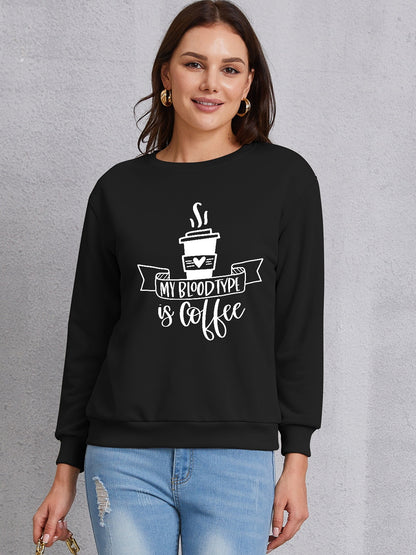 MY BLOODTYPE IS COFFEE Round Neck Sweatshirt-Jewearrings