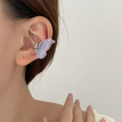 Fantasy Butterfly Mesh Wings Ear Clip Fashion Short Simple Transparent Earrings-Jewearrings