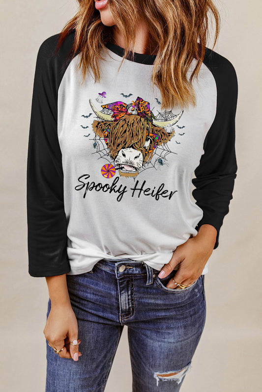 Round Neck Raglan Sleeve Halloween Theme T-Shirt-Jewearrings