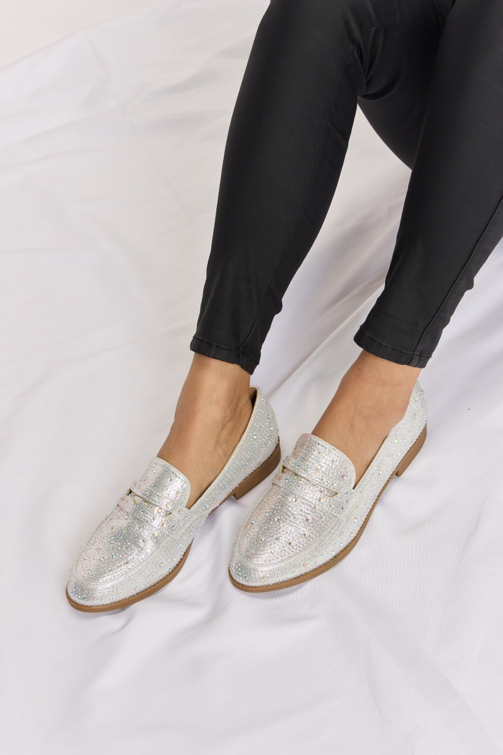 Forever Link Rhinestone Point Toe Loafers-Jewearrings