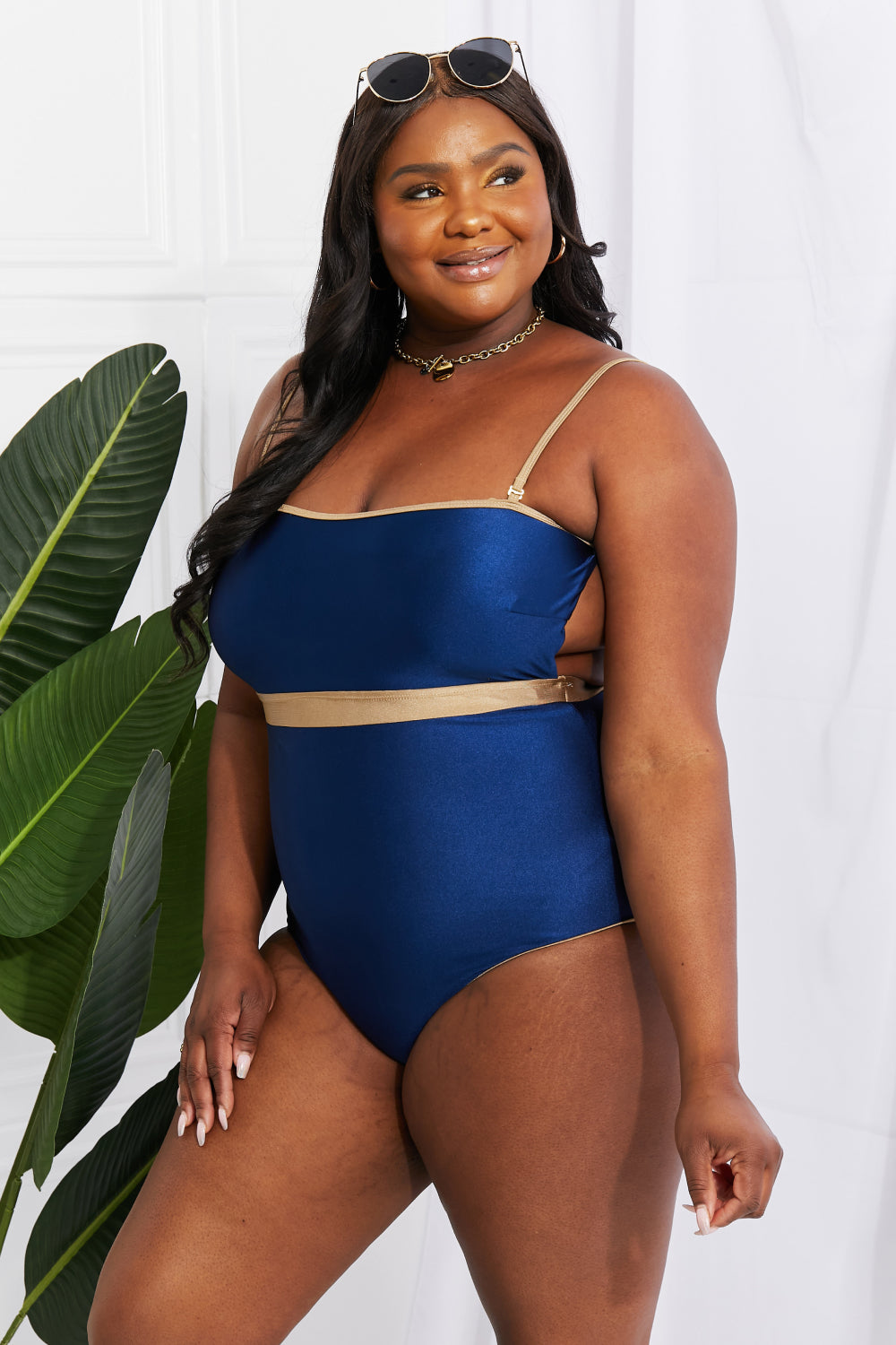 Marina West Swim Wave Break Contrast Trim One-Piece-Jewearrings