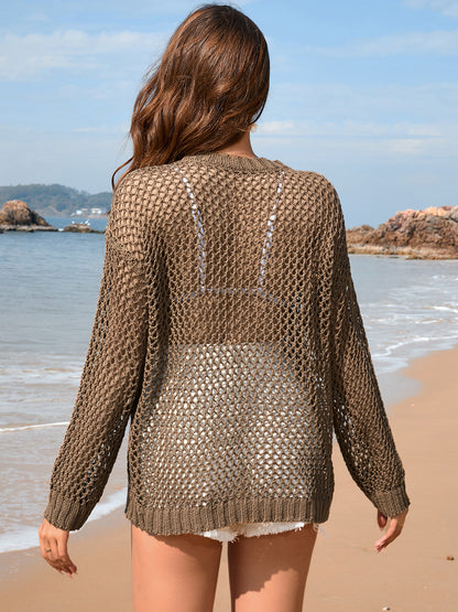 Heart Openwork Long Sleeve Cover-Up-Jewearrings