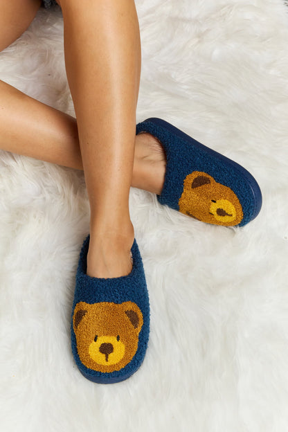 Melody Teddy Bear Print Plush Slide Slippers-Jewearrings