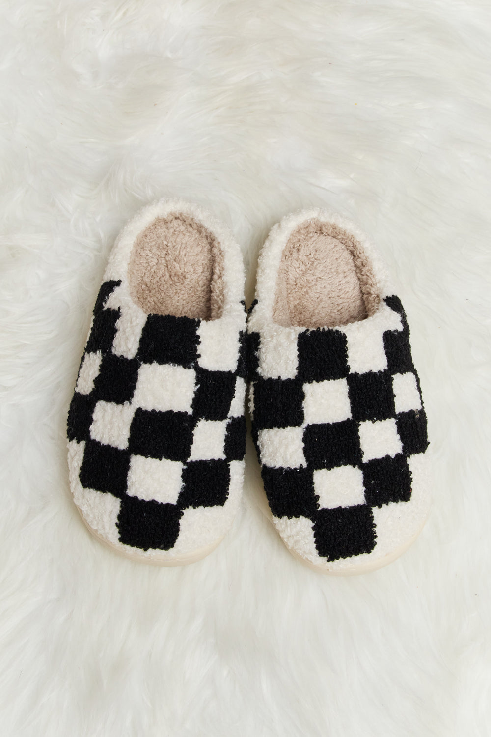 Melody Checkered Print Plush Slide Slippers-Jewearrings