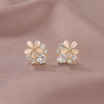 S925 Silver Needle Opal Flower Earrings-Jewearrings