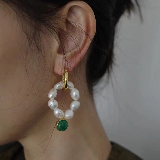 Gold Earrings Temperament Retro Glass Green-Jewearrings