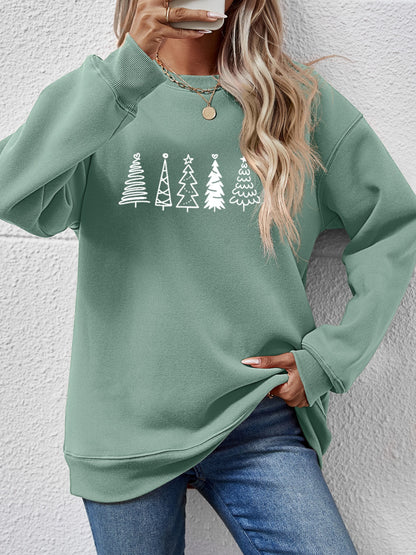 Christmas Tree Graphic Drop Shoulder Sweatshirt-Jewearrings