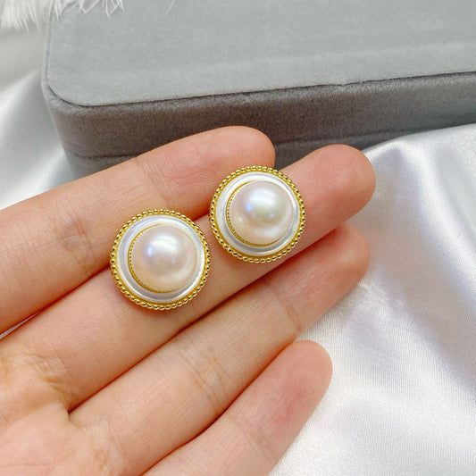 S925 Silver Inlaid Tian Natural Freshwater Pearl Earrings-Jewearrings