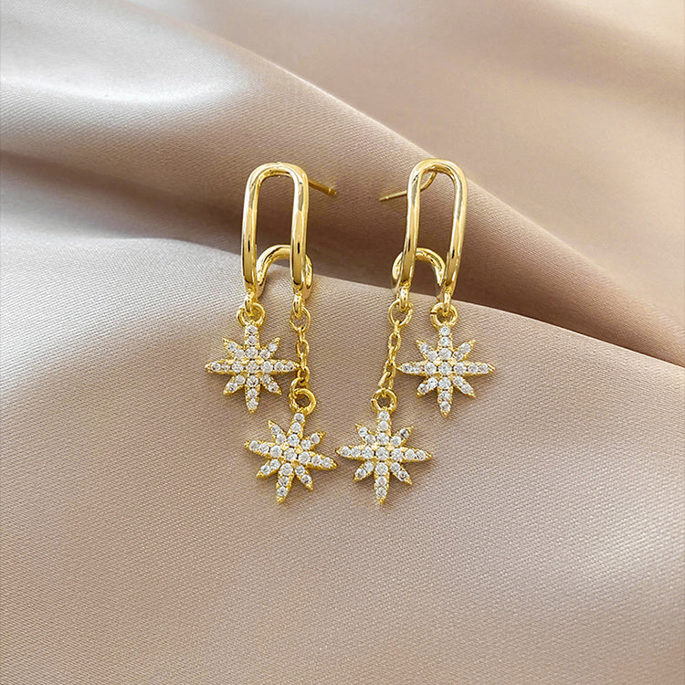 Long Star Pearl Pendant Stud Earrings-Jewearrings