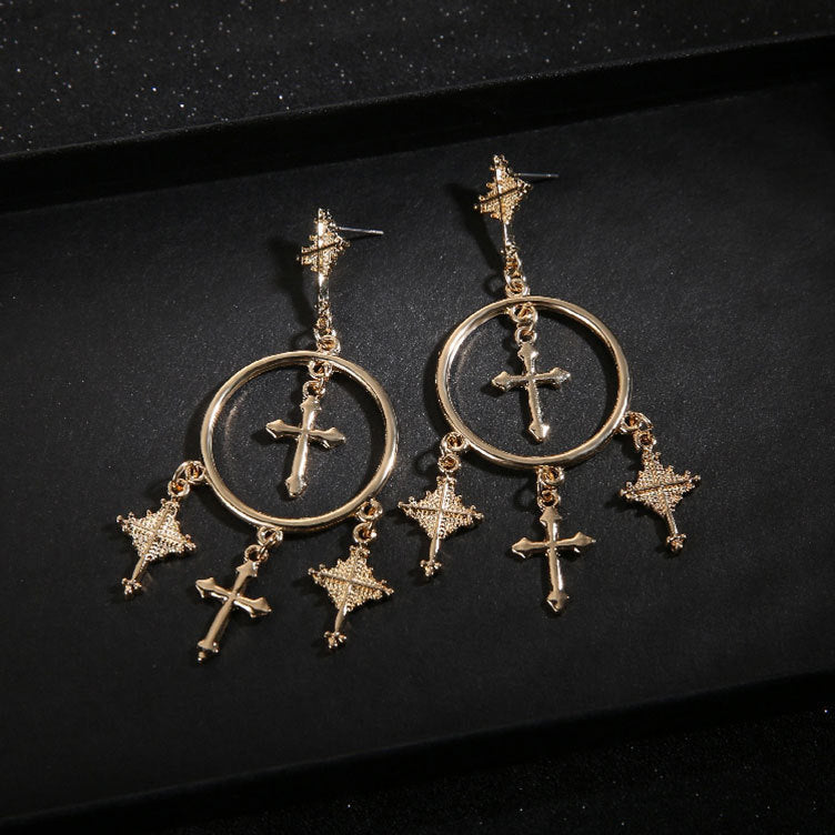 Cross Tassel Earrings Ornament European Version Retro Exaggeration Style-Jewearrings