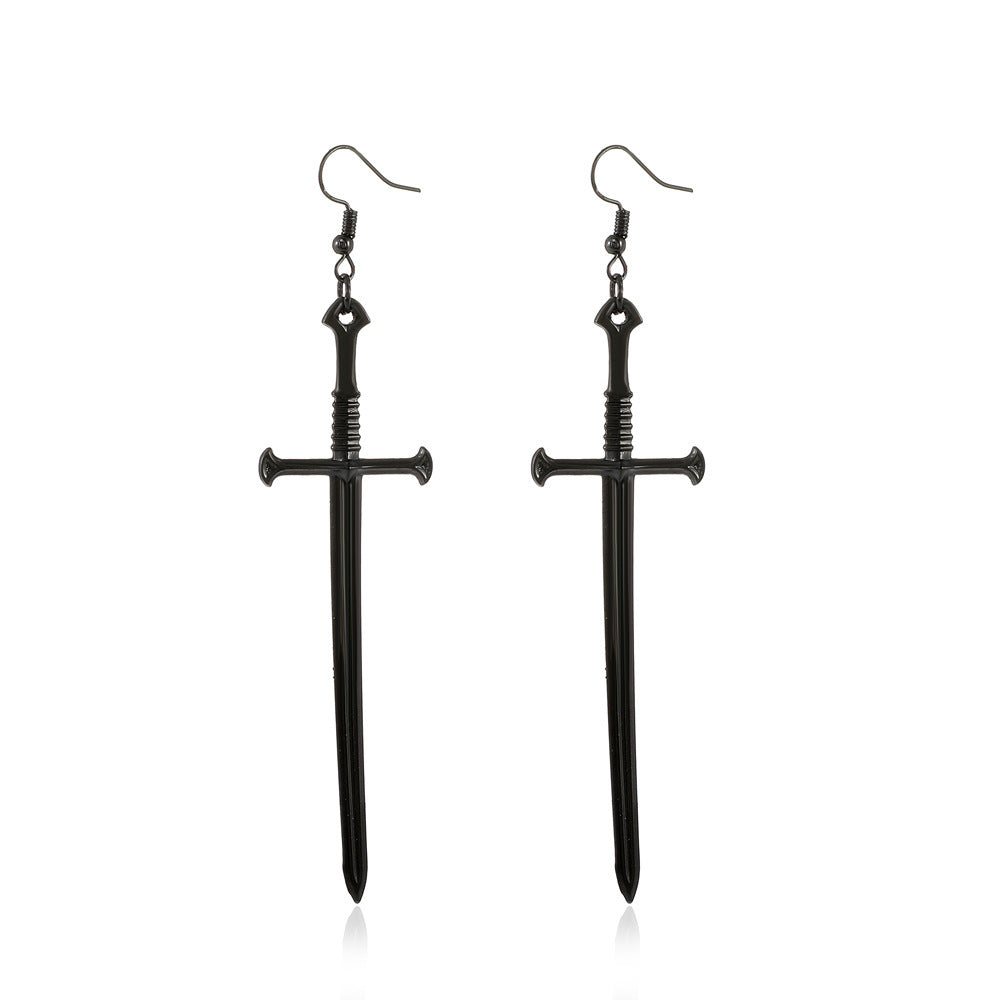 Dark Punk Metal Cross Sword Earrings-Jewearrings