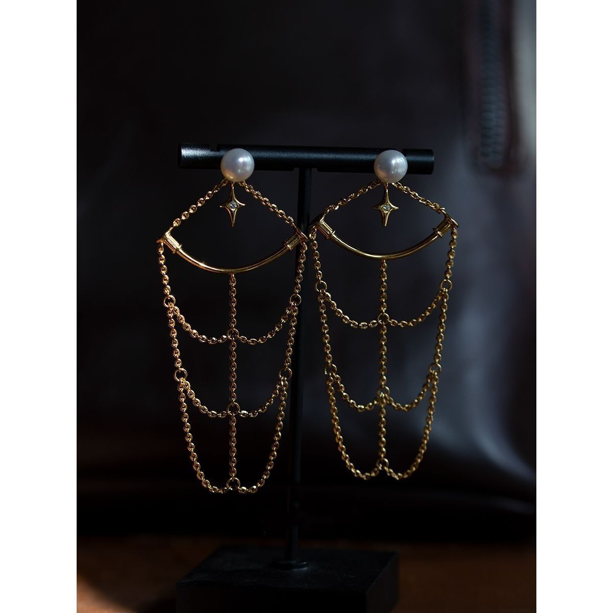 Original Niche Design Mesh Asterism Pearl Gold-plated Earrings-Jewearrings