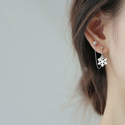 Sterling Silver Snowflake Earrings Require Two Piercings-Jewearrings