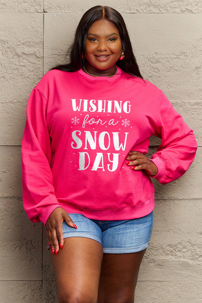 Simply Love Full Size WISHING FOR A SNOW DAY Round Neck Sweatshirt-Jewearrings