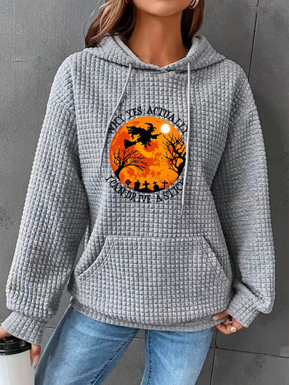 Full Size Graphic Textured Hoodie with Pocket-Jewearrings