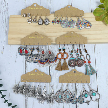 6-piece Set Tassel Bohemian Ethnic Style Hollow Stud Earrings-Jewearrings