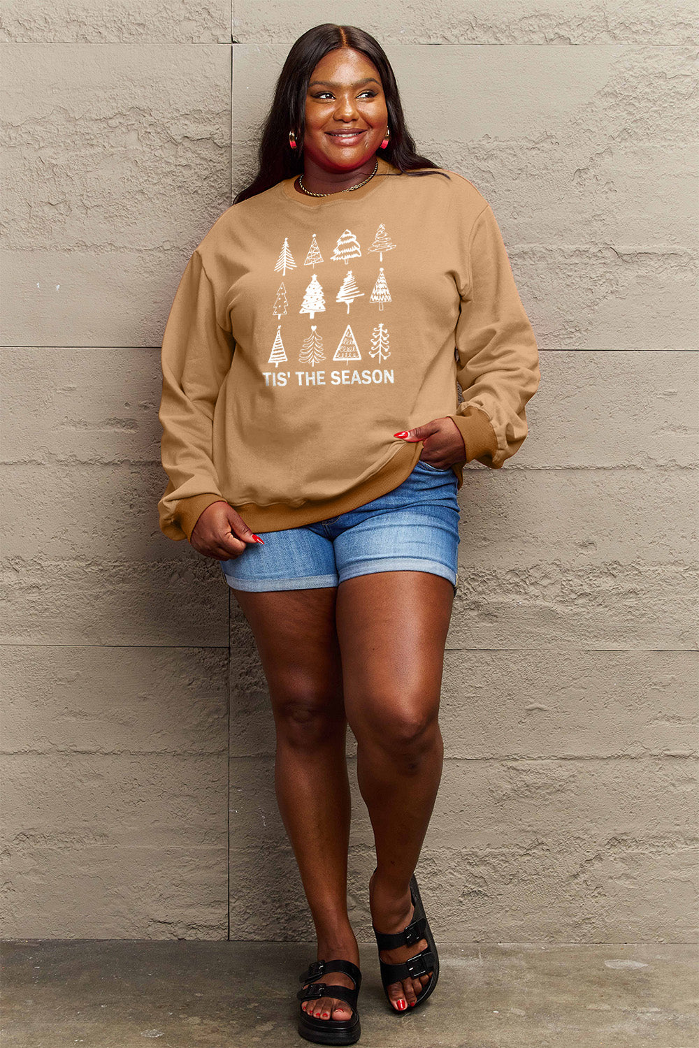 Simply Love Full Size Christmas Tree Graphic Sweatshirt-Jewearrings