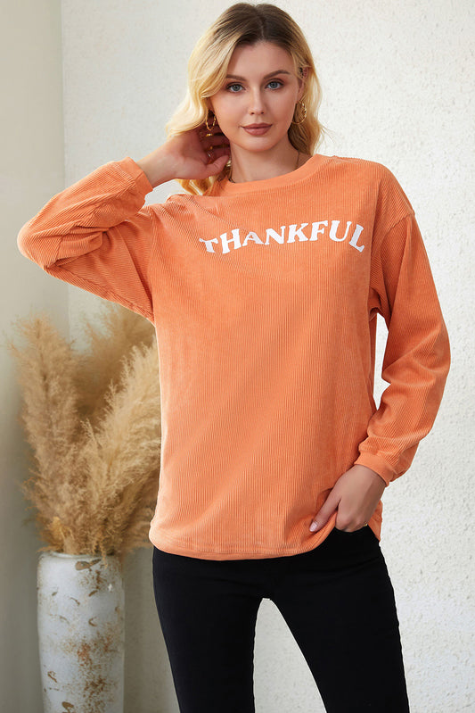 THANKFUL Graphic Round Neck Long Sleeve Sweatshirt-Jewearrings