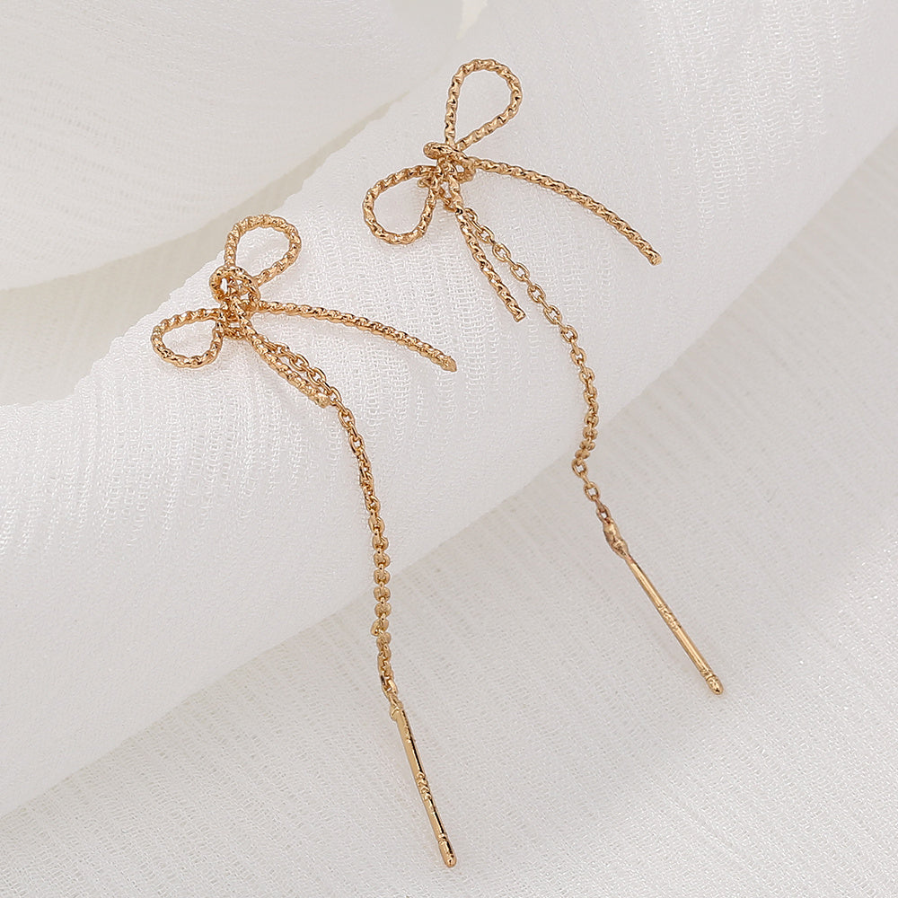 Minority Girl Bow Tassel Earrings, Fashion Ins Long Style Temperament Earrings-Jewearrings