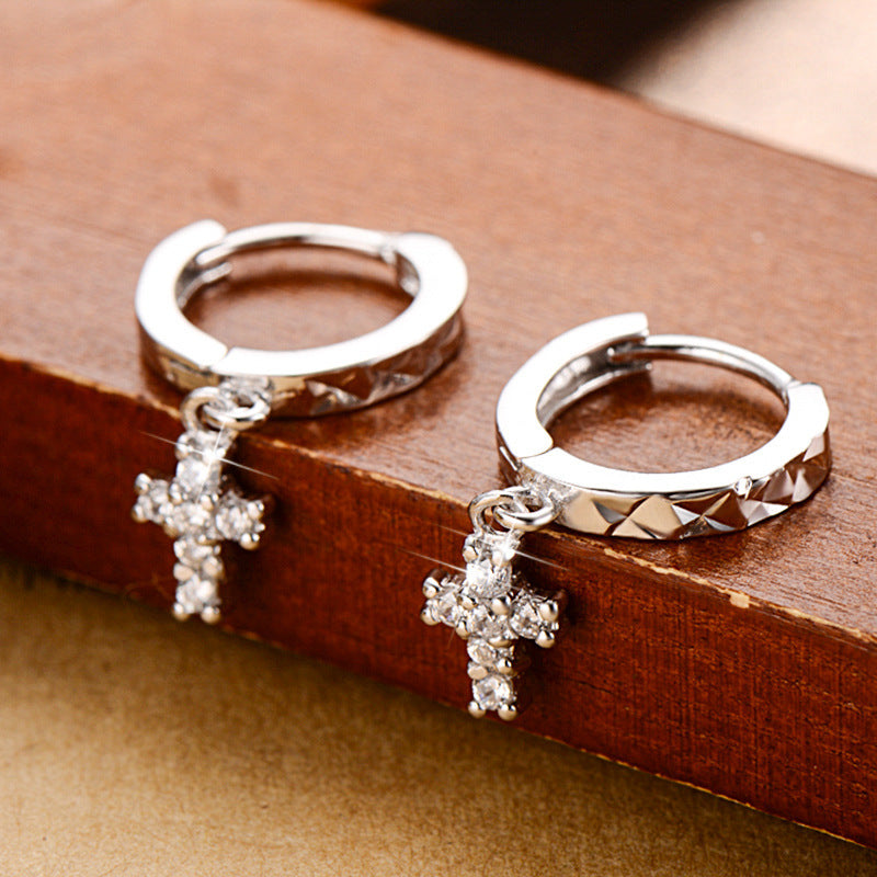 Cross Earrings 925 Sterling Silver Jewelry Fashion Korean Style Female Earrings-Jewearrings