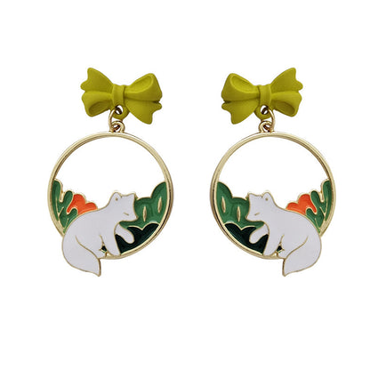 Forest Small Animal Bow Girl Earrings-Jewearrings