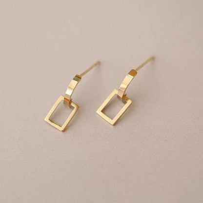 Semicircle Rectangular Frame Pure 9k Gold Stud Earrings-Jewearrings