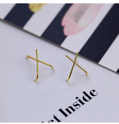 S925 Sterling Silver Simple Geometric Line X Stud Earrings-Jewearrings