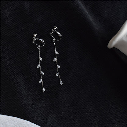 S925 Silver Needle Leaf Zircon Earrings Temperament All-match-Jewearrings