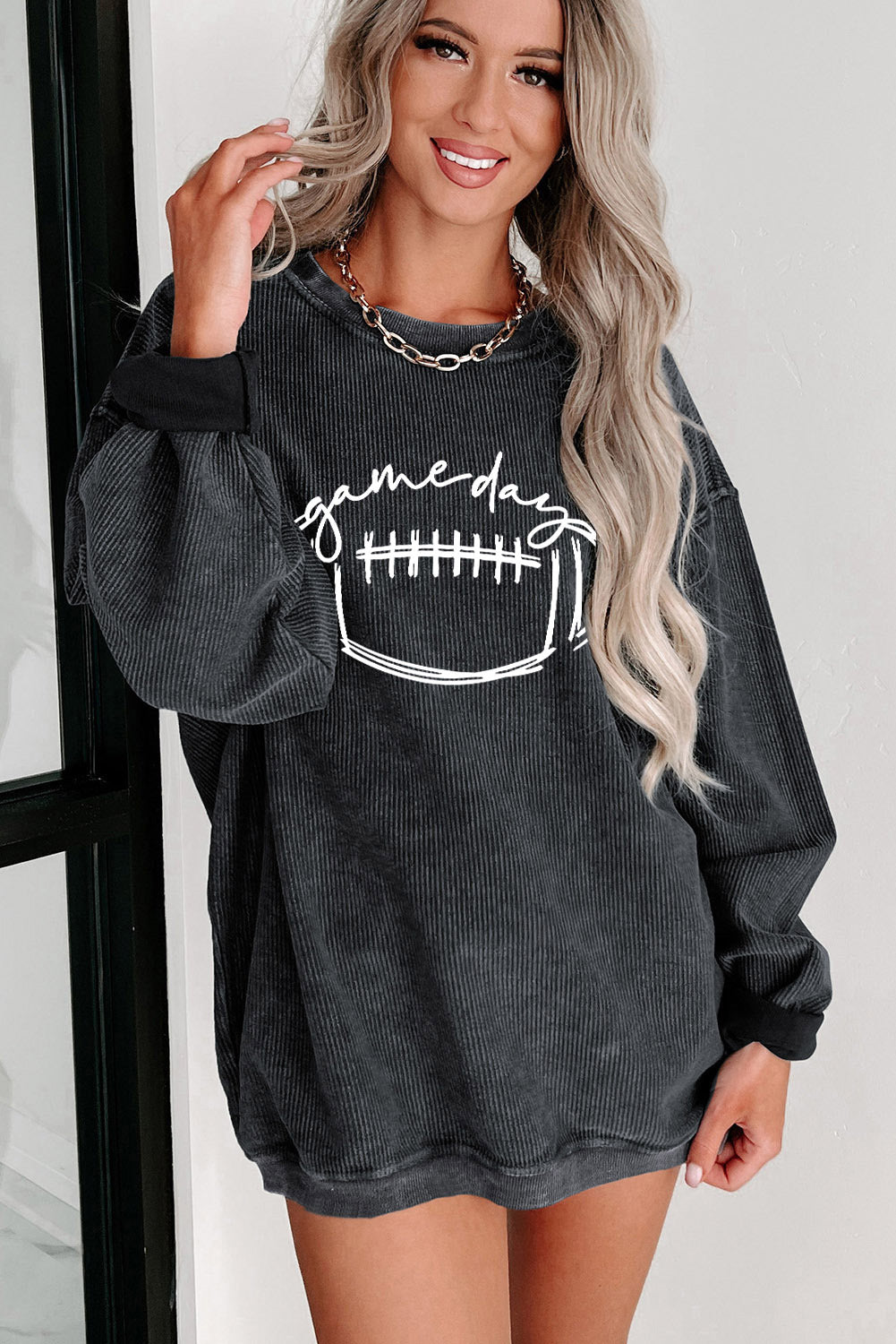 Football Graphic Dropped Shoulder Sweatshirt-Jewearrings