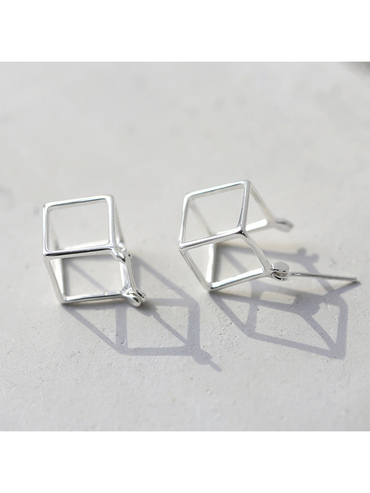 Cube Hollow Geometric Earrings Women's Trendy Sterling Silver-Jewearrings