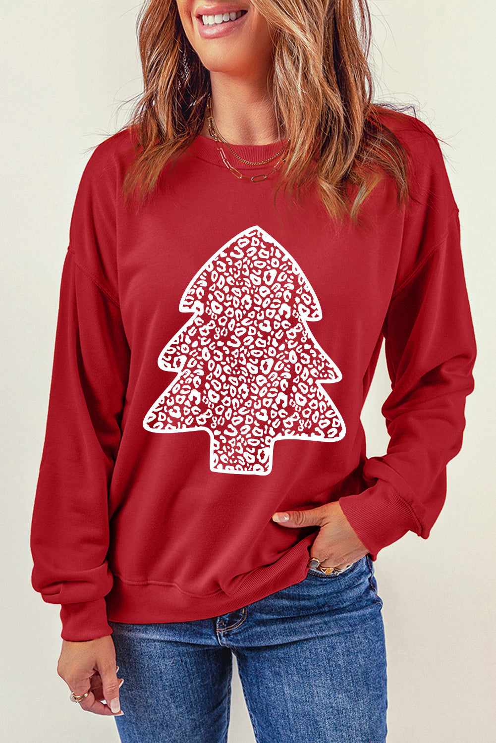 Christmas Tree Graphic Round Neck Sweatshirt-Jewearrings