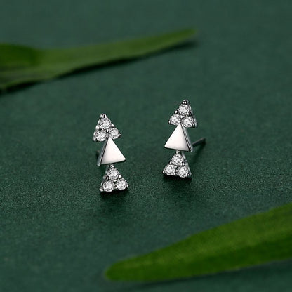 S925 Sterling Silver Triangle Stud Earrings With Diamonds-Jewearrings