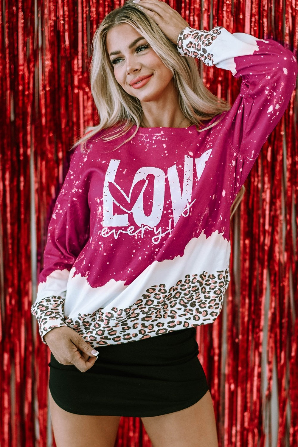 LOVE EVERYBODY Leopard Round Neck Sweatshirt-Jewearrings