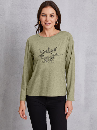 SUNSHINE COFFE Round Neck Long Sleeve T-Shirt-Jewearrings