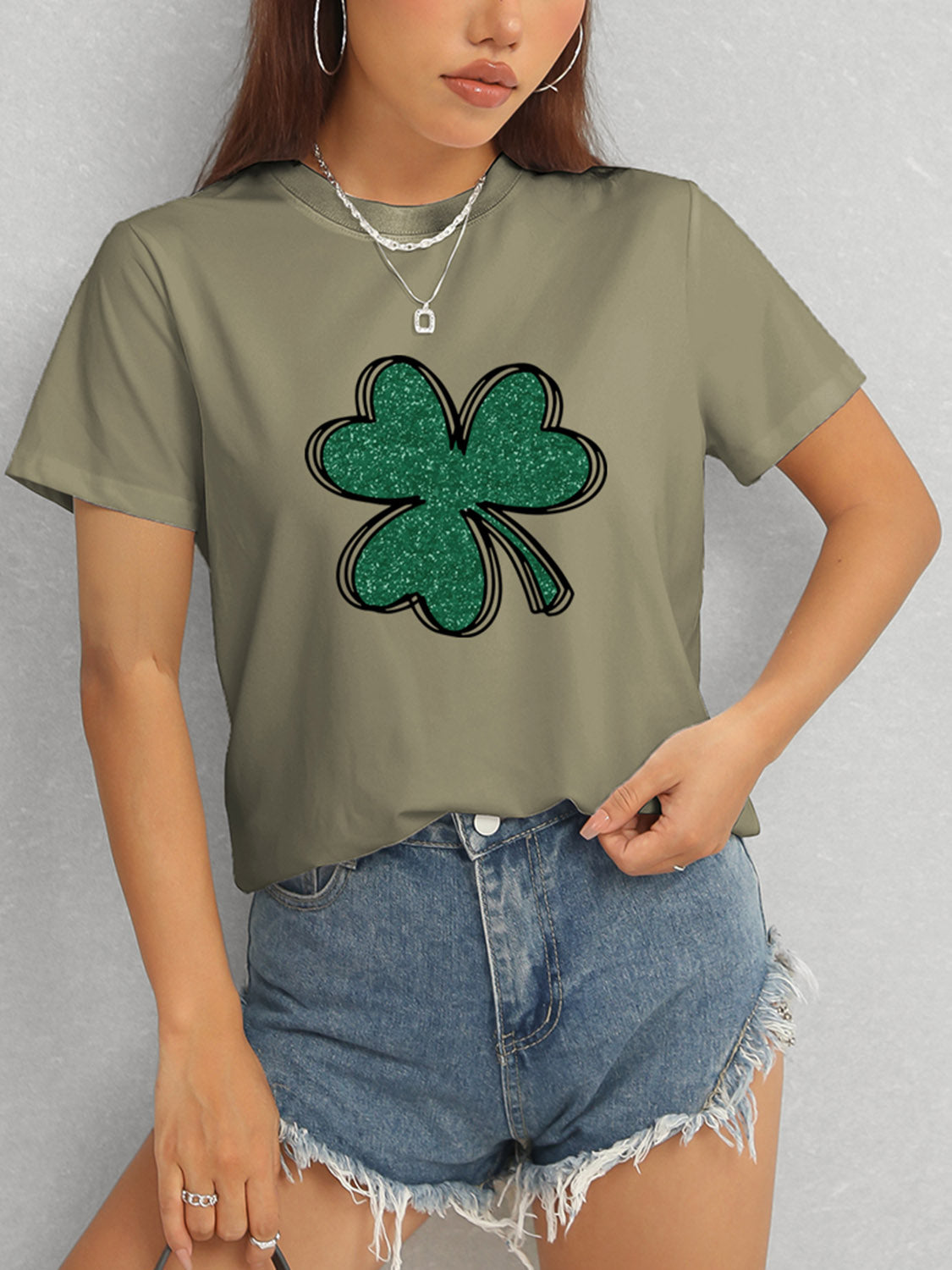 Lucky Clover Round Neck T-Shirt-Jewearrings