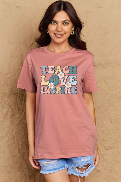 Simply Love Full Size TEACH LOVE INSPIRE Graphic Cotton T-Shirt-Jewearrings