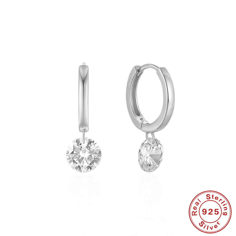 S925 Sterling Silver Simple Single Rhinestone Earrings Female-Jewearrings