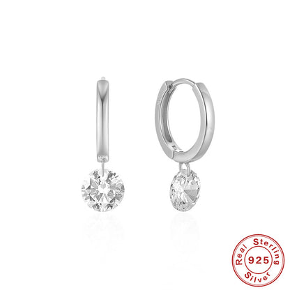 S925 Sterling Silver Simple Single Rhinestone Earrings Female-Jewearrings