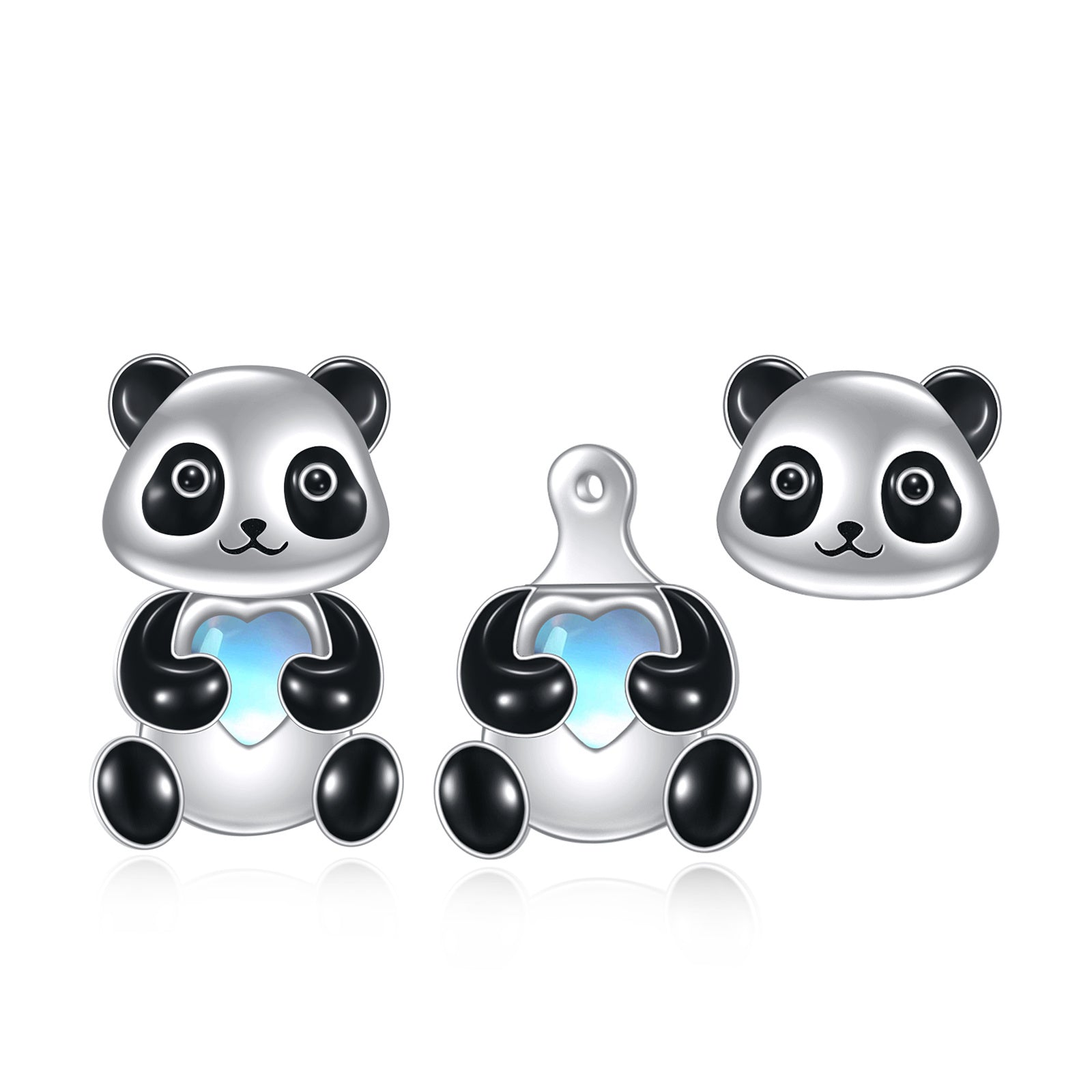 Sterling Silver Panda Stud Earrings Ear Jacket Front Back Earrings-Jewearrings