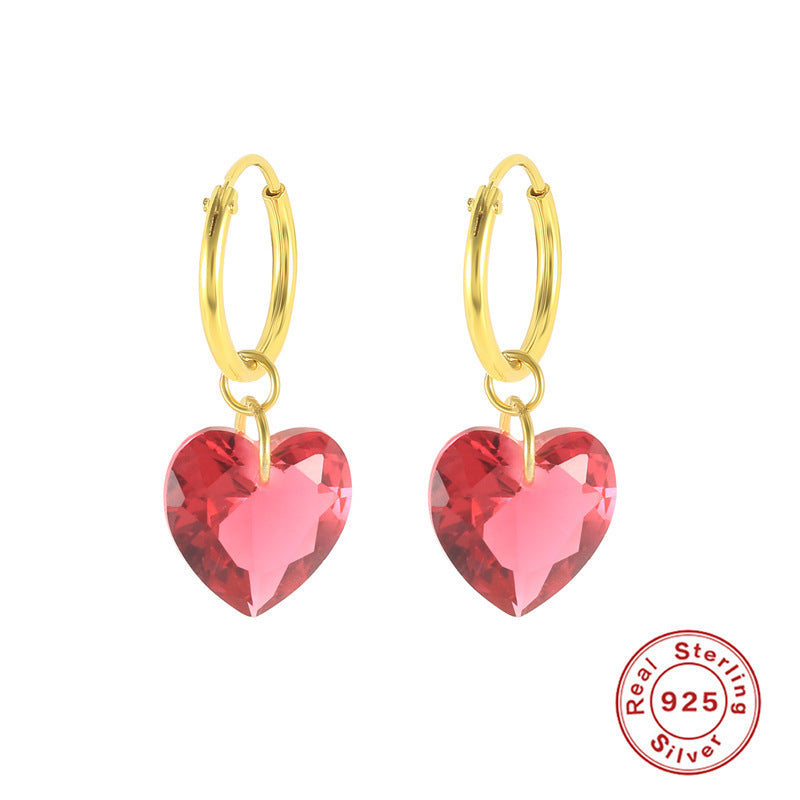 S925 Sterling Silver Heart-shaped Crystal Earrings-Jewearrings