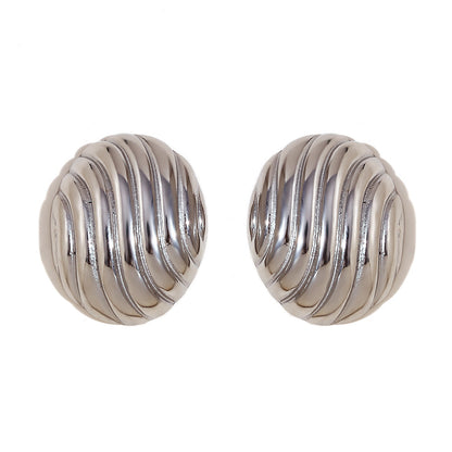 Stainless Steel 18K Gold Plating Vintage Oval Streamline Striped Stud Earrings-Jewearrings