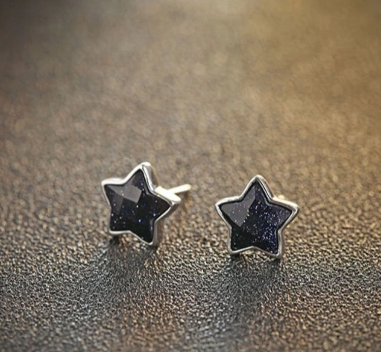 Pure Silver Women's Simple Five-pointed Star Purple Sandstone Stud Earrings-Jewearrings