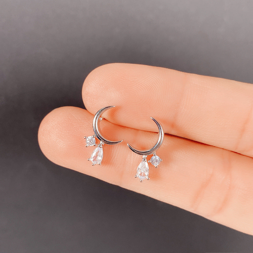 Small Curved Moon Shape Zircon Stud Earrings Female-Jewearrings