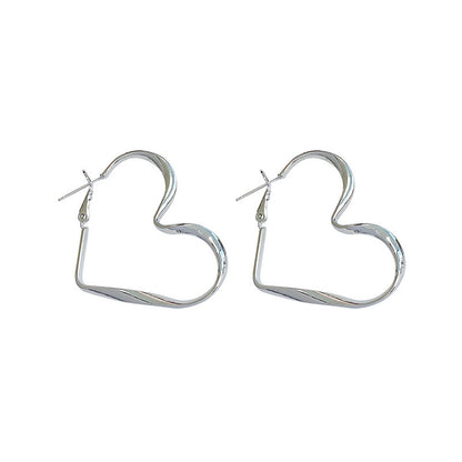 Vintage Girly Cutout Silver Peach Heart Earrings-Jewearrings