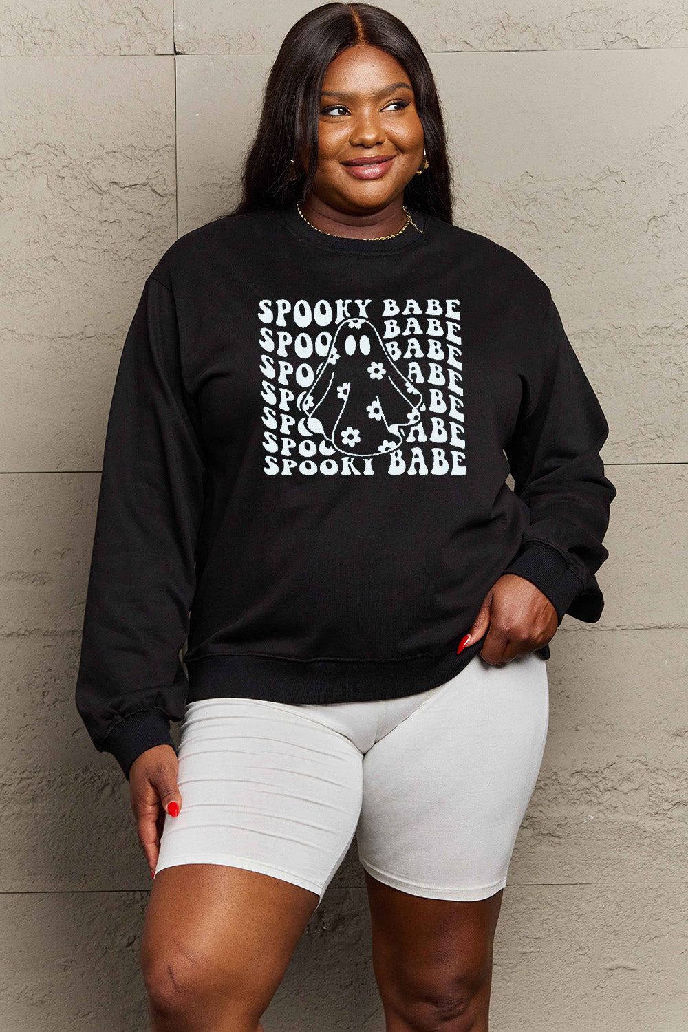 Simply Love Full Size SPOOKY BABE Graphic Sweatshirt-Jewearrings