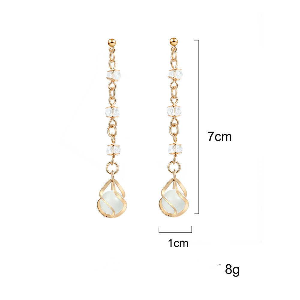 Temperament Long Opal Hollow Crystal Earrings-Jewearrings