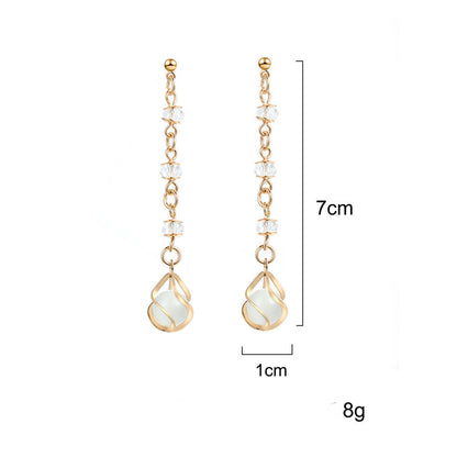 Temperament Long Opal Hollow Crystal Earrings-Jewearrings