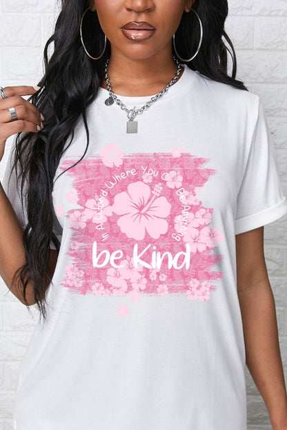 BE KIND Flower Graphic Round Neck Tee-Jewearrings